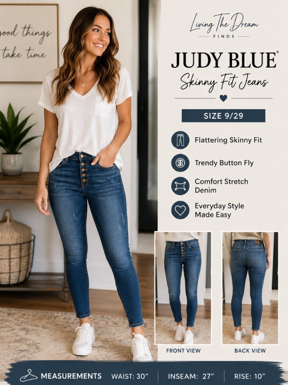 Judy Blue Skinny Fit Button Fly Stretch Jeans 9/29